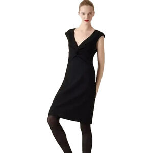 TORY BURCH Patrice Wool Crepe Dress Black Sheath Sleeveless Twist Front V neck 8